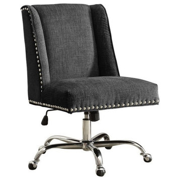 Linon Draper Wood Upholstered Office Chair in Charcoal Gray