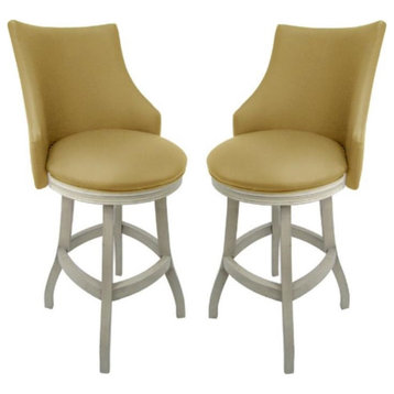 Home Square 30" Wood Bar Stool in Tan & Antique White - Set of 2