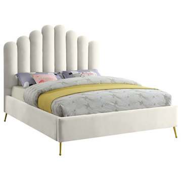 Lily Velvet Bed, Cream, Queen