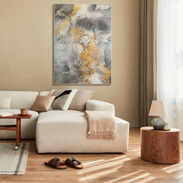 Framed living room artwork "Harmony of Gold and Silver"