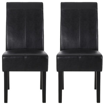 GDF Studio Emilia T-stitch Bonded Leather Dining Chair, Set of 2, Midnight/Espresso, Faux Leather