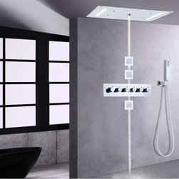 Led Mist Rainfall Shower System, Hand Shower and Jetted Body Sprays, Chrome Poli - Showerheads And Body Sprays