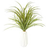26" Tall Plastic Grass Artificial Indoor/ Outdoor Faux Decor in White Ceramic Va