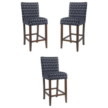 Home Square 29" Fabric Parsons Barstool in Textured Navy - Set of 3