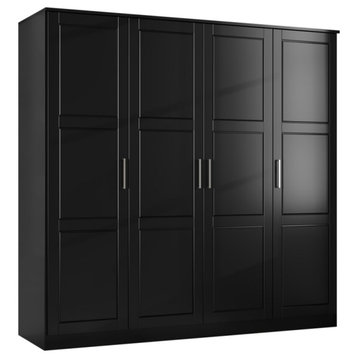 100% Solid Wood Cosmo 4-Door Wardrobe/Armoire/Closet, Black