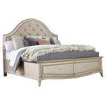 A.R.T. Furniture - A.R.T. Home Furnishings Starlite Upholstered Panel Bed With Storage, Queen - The generously button tufted upholstery of the Starlite Queen Upholstered Panel Bed with Storage is framed in an arch of gently curved molding; the footboard has two roomy storage drawers. The bed is finished in silver Bezel paint that has been glazed and gently aged for a soft sheen, and is also available in King and California King sizes.