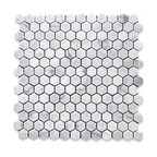 Carrera Marble 1" Hexagon Tile Bianco Carrara Venato Mosaic Polished, 1 sheet