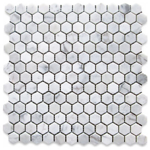 Carrera Marble 1" Hexagon Tile Bianco Carrara Venato Mosaic Polished, 1 sheet