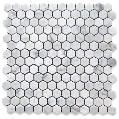 Carrera Marble 1" Hexagon Tile Bianco Carrara Venato Mosaic Polished, 1 sheet