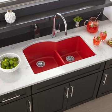 Quartz Luxe Double Bowl Undermount Sink with Aqua Divide, Maraschino
