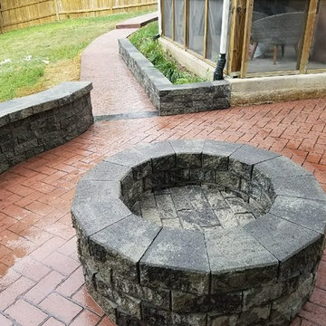 W-Stamped Concrete Patio, Walkway, Block Wall and Block Fire-Pit