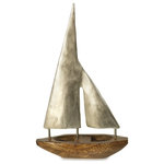 StyleCraft - Small Pewter Sails, Natural Stained Wood Base Boat Sculpture, Pewter Metal Sails - A sharp and sculptural tribute to the sea, this small wood boat with metal sails sculpture will impress in a variety of interior spaces. It features a carved and stained mango wood base, topped by aluminum sails in a shimmery and silvery pewter finish. The scale of this boat makes it a suitably prominent centerpiece on a table in the living room or dining room.
