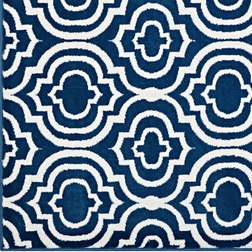 Frame Transitional Moroccan Trellis 8"x10" Area Rug
, Moroccan Blue and Ivory