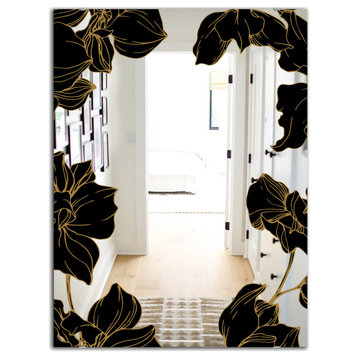 Designart Gold Botanical Obsidian 8 Glam Modern Floral Vanity Mirror, 24x32
