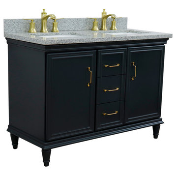 49" Double Vanity, Dark Gray Finish With Gray Granite And Rectangle Sink