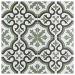 Merola Tile - Berkeley Essence Eden Porcelain Floor and Wall Tile - Capturing the artisanal look of cement tile, our Berkeley Essence Eden Porcelain Floor and Wall Tile offers an encaustic, old-world design that can blend into any décor. With a recognizable European-inspired design, the simplistic arcs frame the snowflake inspired patterns that create continuity throughout the installation. Set on an eggshell base glaze, the taupe charcoal and sage designs offer the ability to be used in modern and rustic settings. Save time and labor spent arranging smaller square tiles and instead install these durable porcelain slabs, which have four approximately squares with scored grout lines. The scored grout lines can be grouted with the color of your choice to further customize your installation. Its impervious and frost-resistant features make this tile an ideal choice for indoor and outdoor installations including, kitchens, bathrooms, entryways and patios. Tile is the better choice for your space. This tile is made from natural ingredients, making it a healthy choice as it is free from allergens, VOCs, formaldehyde and PVC.