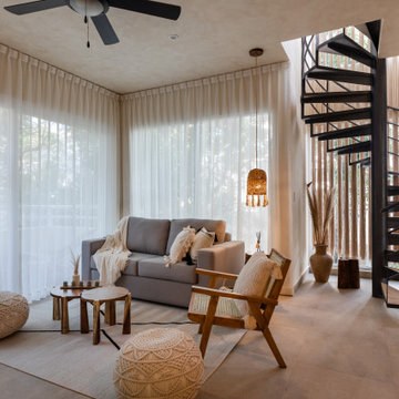 Living Room Design with Spiral Staircase | Tulum Penthouse