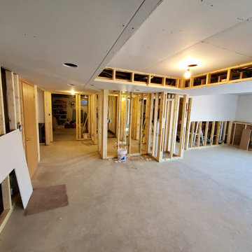 Finished basement drywall stage