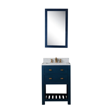 Madalyn 24" Monarch Blue Bathroom Vanity With Satin Brass Faucet And Mirror