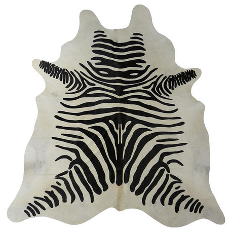 Black and White Zebra Stenciled Brazilian Cowhide