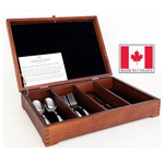 American Chest - FCan3 Canadian Antique Pine, Divided Flatware Chest, Solid Maple Hardwood - FCan3 Divided Flatware Chest is Solid Maple hardwood with an Antique Pine finish. 5 Compartments in the chest to hold each piece of your 5-piece place settings. Lid Support Arm to hold lid in place when chest is open. Made in Canada for American Chest.