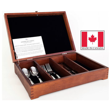 FCan3 Canadian Antique Pine, Divided Flatware Chest, Solid Maple Hardwood