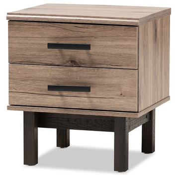 Modern & contemporary 2-Tone Oak Brown and Ebony Wood 2-Drawer End Table