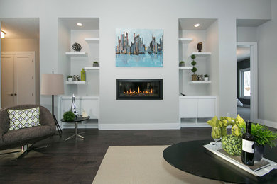Transitional living room photo in Calgary