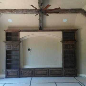 Traditional Dark Wood Built-In Entertainment Center & Arched Media Wall