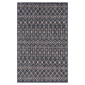 Unique Loom Charcoal Gray Tribal Trellis Outdoor 4'x6' Area Rug