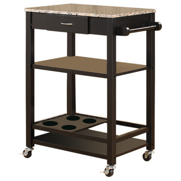 Solano Faux Marble and Wood Kitchen Serving Cart, Black