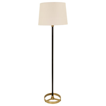 62" Morgan Floor Lamp, Black With Antique Brass