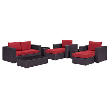 Convene 8-Piece Outdoor Wicker Rattan Sofa Set, Espresso Red
