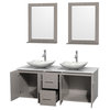 Centra 60" Gray Oak Double Vanity, Stone Top, Arista Carrera Avalon 24" Mirrors