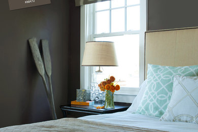 Inspiration for a large transitional master bedroom remodel in San Francisco with brown walls