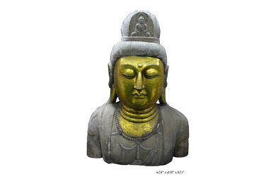 Oriental Stone Golden Face Tong Kwan Yin Statue