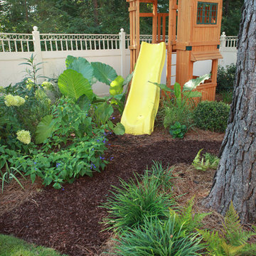 brick & stone patio with children's garden
