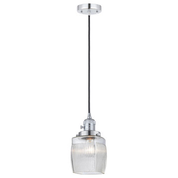 Colton Mini Pendant With Switch, Polished Chrome, Clear Halophane