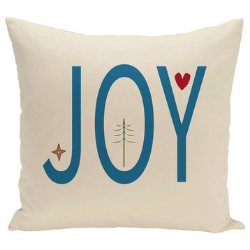 Joy Filled Season, Holiday Word Print Pillow, Ivory And Cream, 16"x16"