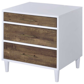 Bowery Hill Contemporary 3 Drawer Nightstand in White and Weathered Oak
