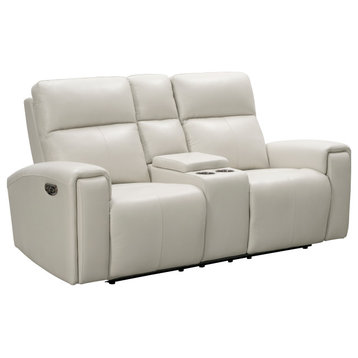 Perry Leather Power Reclining Console Loveseat With Power Headrests, Ivory