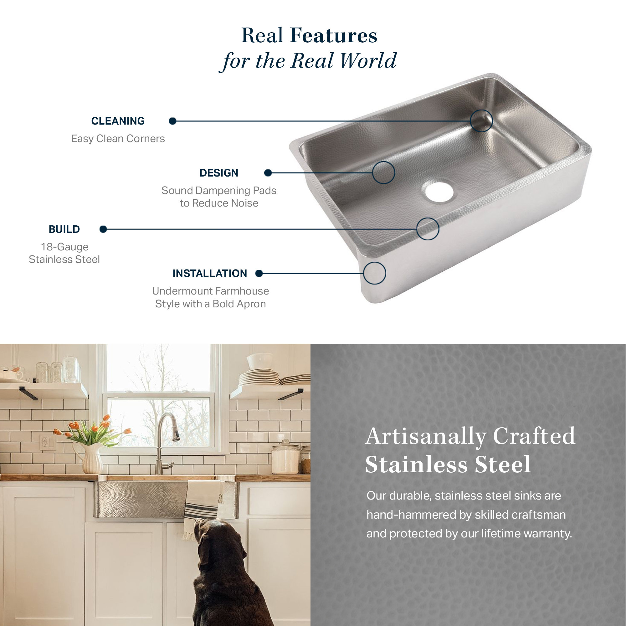 Lange Stainless Steel 32" Double Bowl Farmhouse Undermount Kitchen Sink, Brushed Stainless Steel