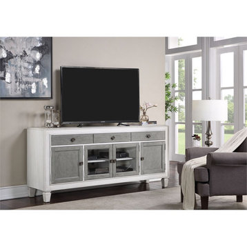 ACME Katia Wooden Rectangular TV Stand with  4-Doors in Rustic Gray and White