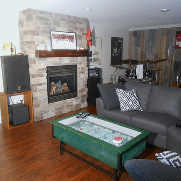 Notice the Reclaimed Wood Wall behind the Drums.