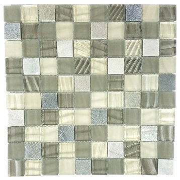 New Era II 1 in x 1 in Glass and Stone Square Mosaic in Shell Grey