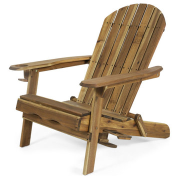 Yadiel Outdoor Acacia Wood Folding Adirondack Chair, Natural