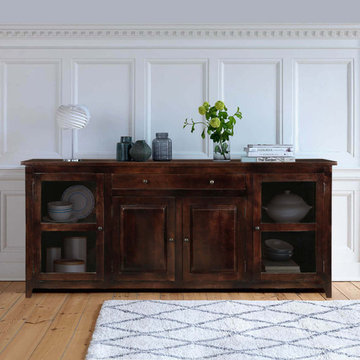 Alistar Solid Wood Glass Door Large Buffet Cabinet