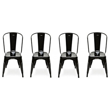 Stackablea Style Dining Chair, Steel Chairs, Black, Set of 4