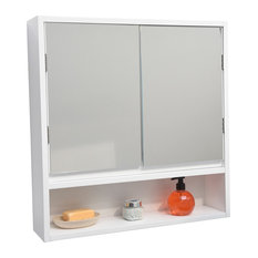 Wall Mounted Mirrored Medicine Cabinet Miami White 2 Doors 1 Shelf