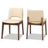 Afton Beige Faux Leather and Brown Finished Wood 2-Piece Dining Chair Set